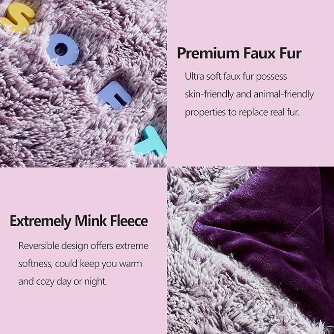 GONAAP Fuzzy Faux Fur Throw Blanket Queen Size Frosty Purple Super Soft Cozy Plush Fuzzy Shaggy Blanket for Couch Sofa Bed (Frosty Purple, Queen(90"x90"))