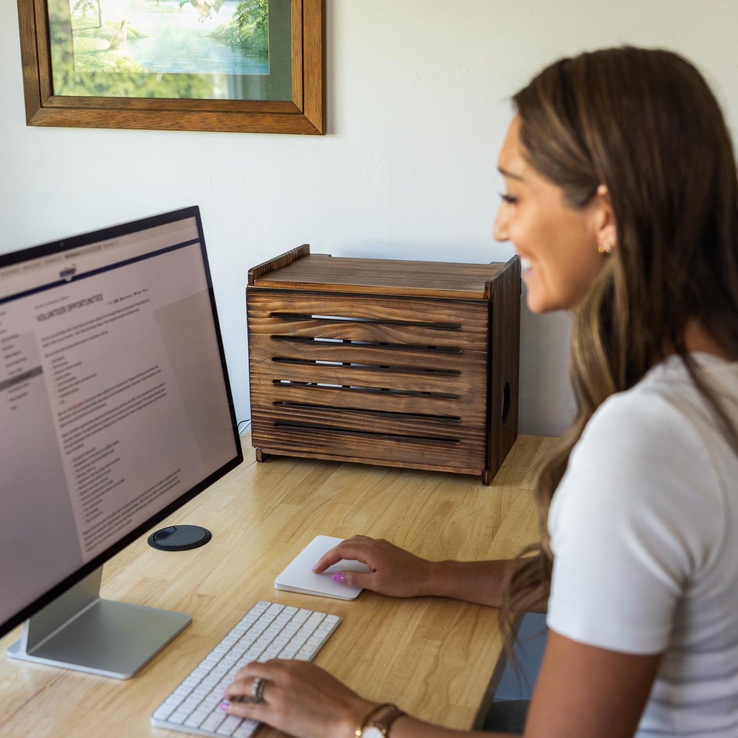 Wooden WiFi Router Storage Box - Deluxe Wall Mountable Decorative Modem Shelf Hider Cover with Cable Management System - Rustic Home Organization Solution for Most Routers Up to 11" Tall - Dark Oak
