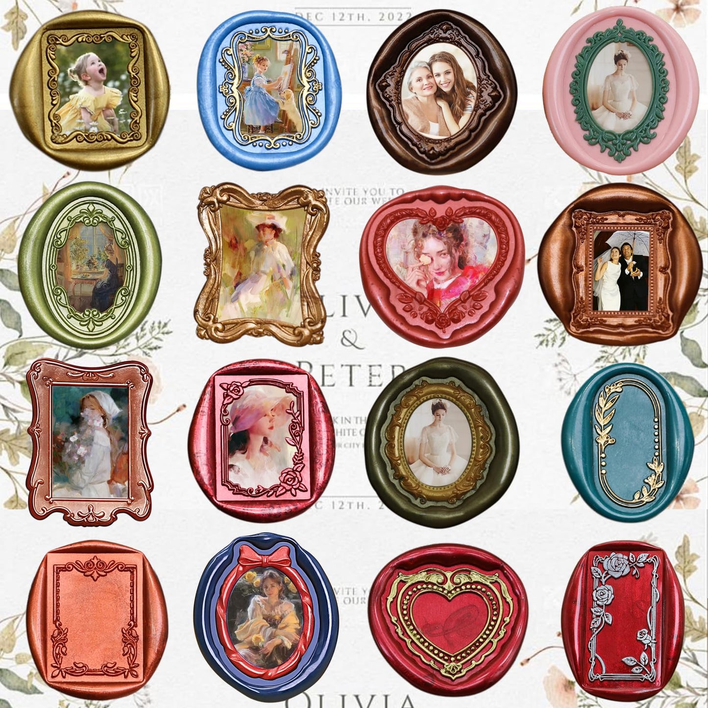 Andotopee Vintage Embossed Frame Wax Seal Stamp - 3D Relief Photo Frame Seal Stamps with Wood Handle, Retro Sealing Wax Stamp for Wedding Invitations, Scrapbooking, Letters(Oval #6)
