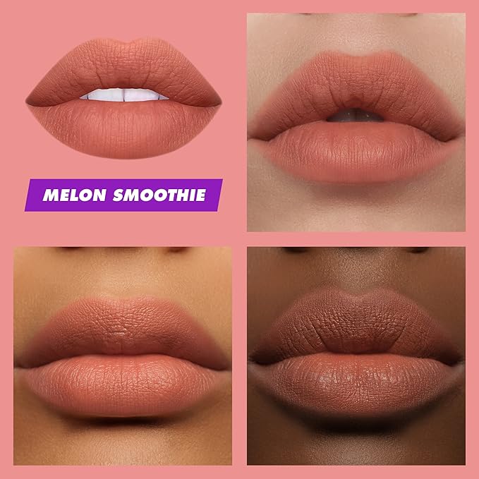 Lime Crime Plushies Soft Matte Lipstick, Melon Smoothie (Peachy Nude) - Blackberry Candy Scent - Plush, Long Lasting & High Comfort for All-Day Wear - Talc-Free & Paraben-Free