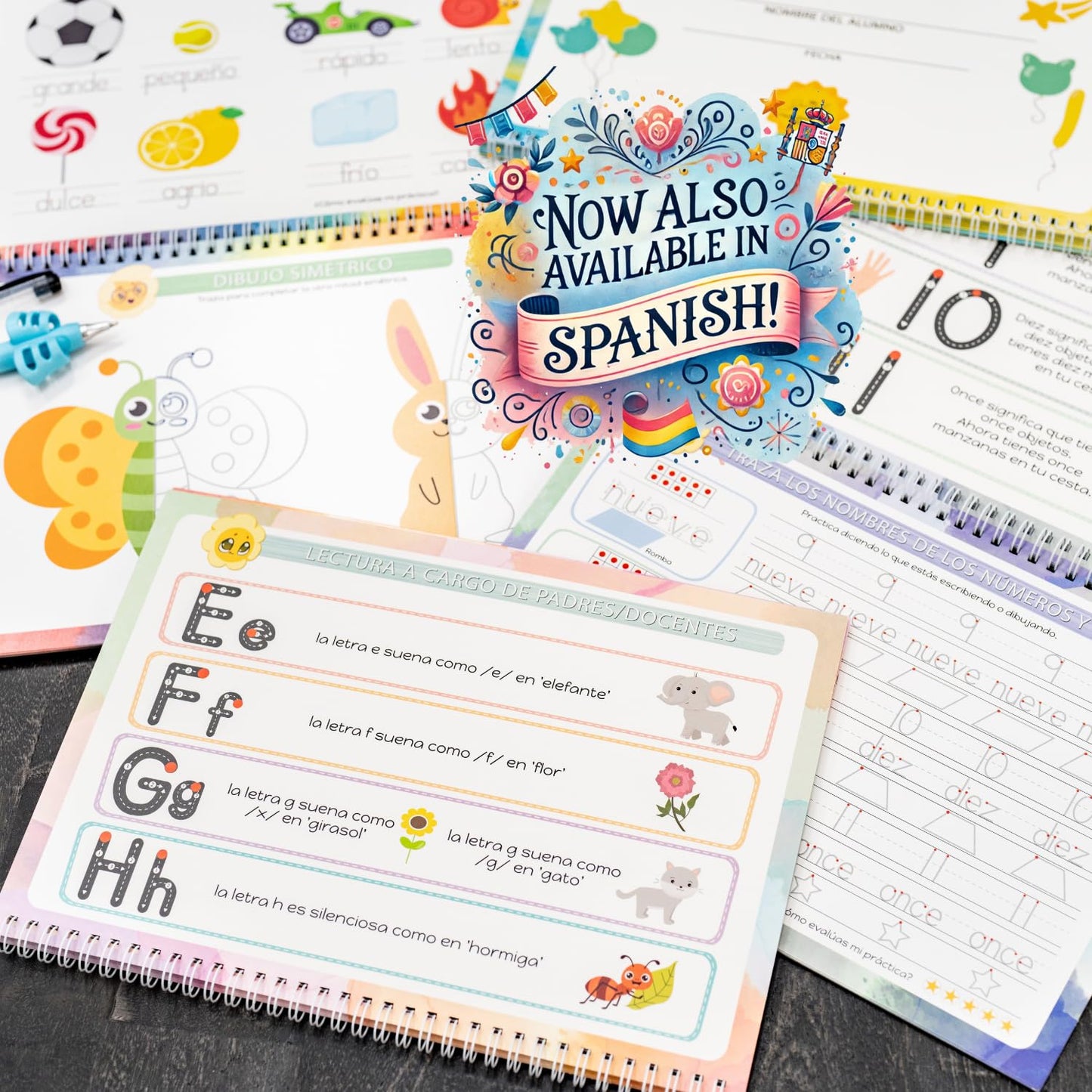 Grooved Handwriting Practice Books for Kids 3-7 in Spanish | Reusable Letter Tracing with Mess-Free Disappearing Ink | Teacher-Designed | Magic Grooved Writing Practice Books | Full Set