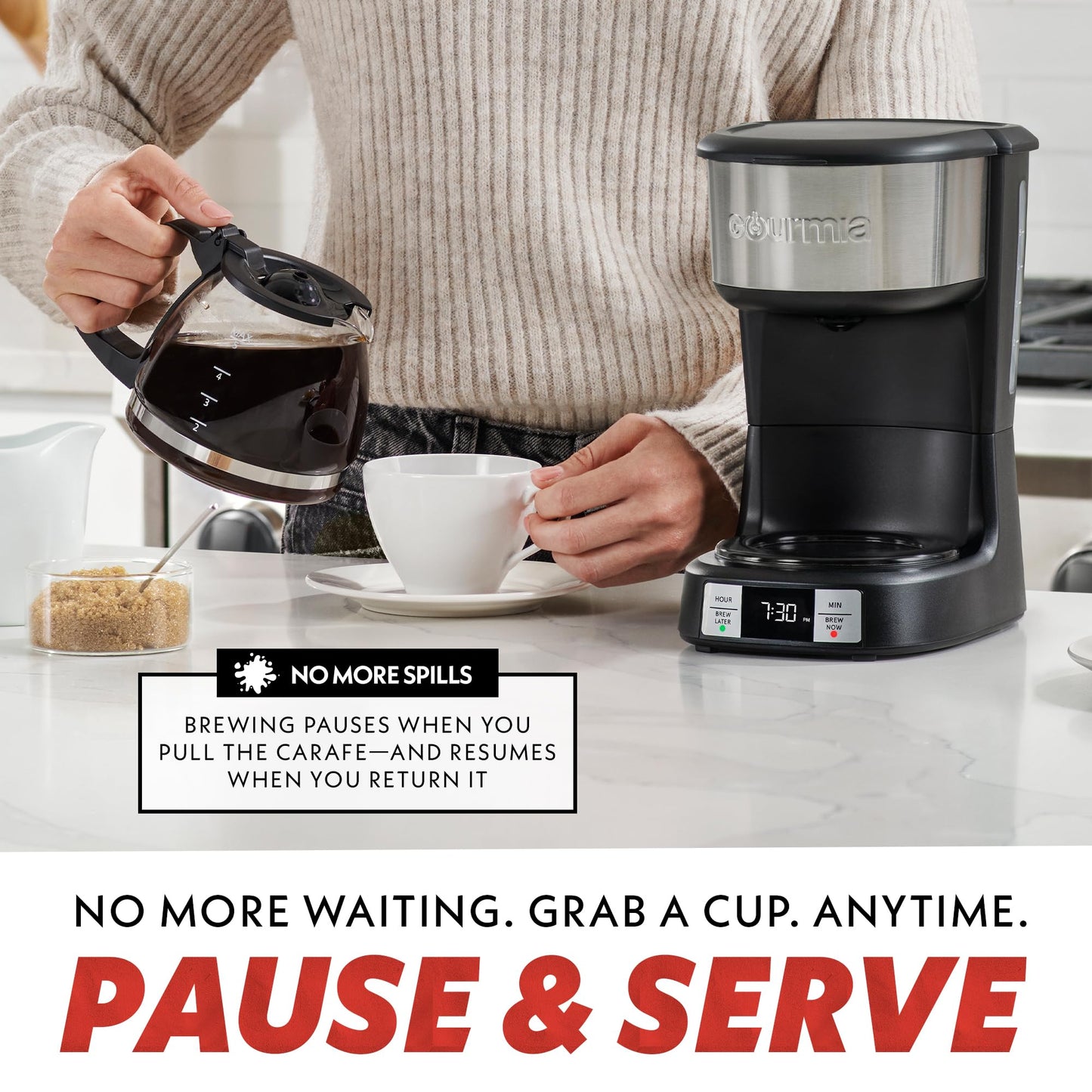 Gourmia Drip Coffee Maker – 5 Cup, One-Touch Brew, Pause & Serve, Adjustable 4 Hr Keep Warm, EZ-View Water Window, Black