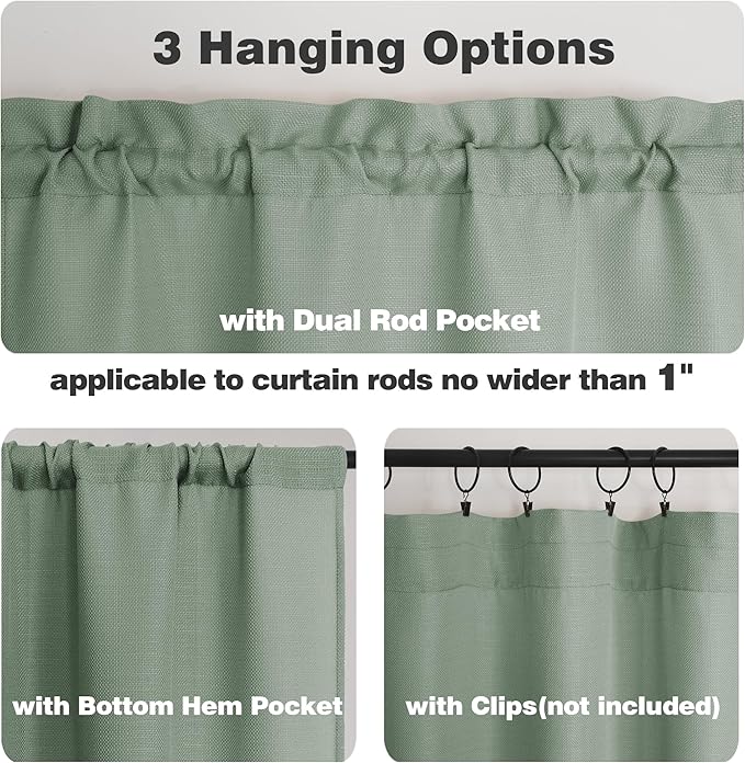 Chyhomenyc Sage Green Curtains 54 Inch Length 2 Panels, Faux Linen Textured Semi Sheer Light Filtering Soft Airy Rod Pocket Window Treatment Drapes for Living Room Bedroom, Each 30" Wx54 L