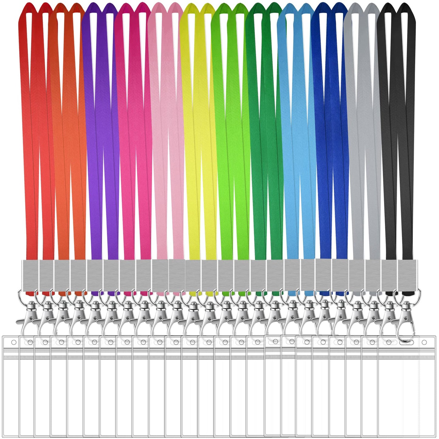 Badge Holder with Lanyard, 24-Pack Clear Vertical ID Card Badge Holder, Durable Badge Holders with Colorful Cruise Lanyards (Inner Size: 2.6’’×3.7’’, 12 Colors)