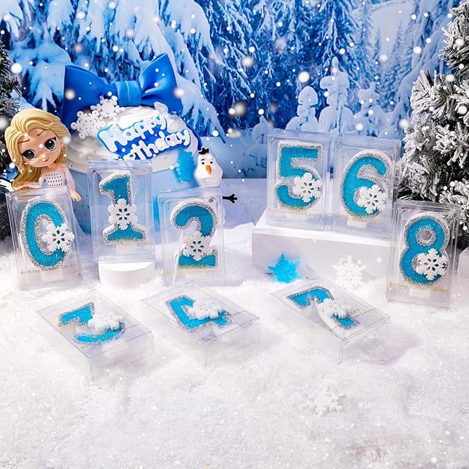 9th Blue Snowflake Birthday Candles Frozen Themed Number 9 Candles for Cake Topper Cupcake Decorations Party Decor Anniversary Celebrations Supplies