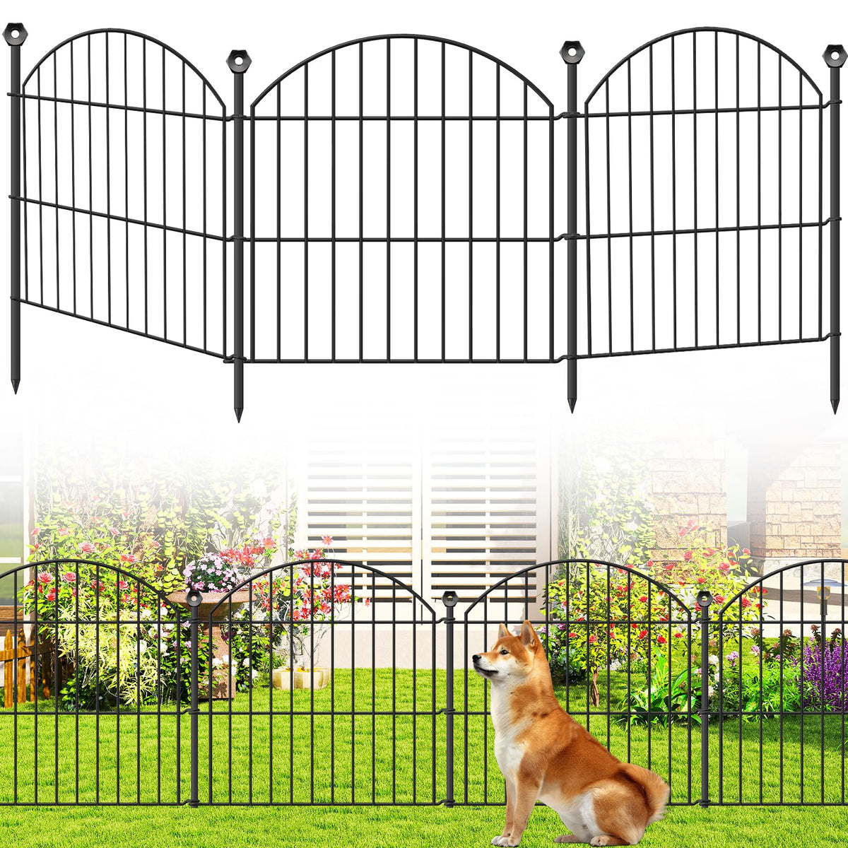 Decorative Garden Fence, 32in (H) x 12ft(L) No Dig Fence with Gate