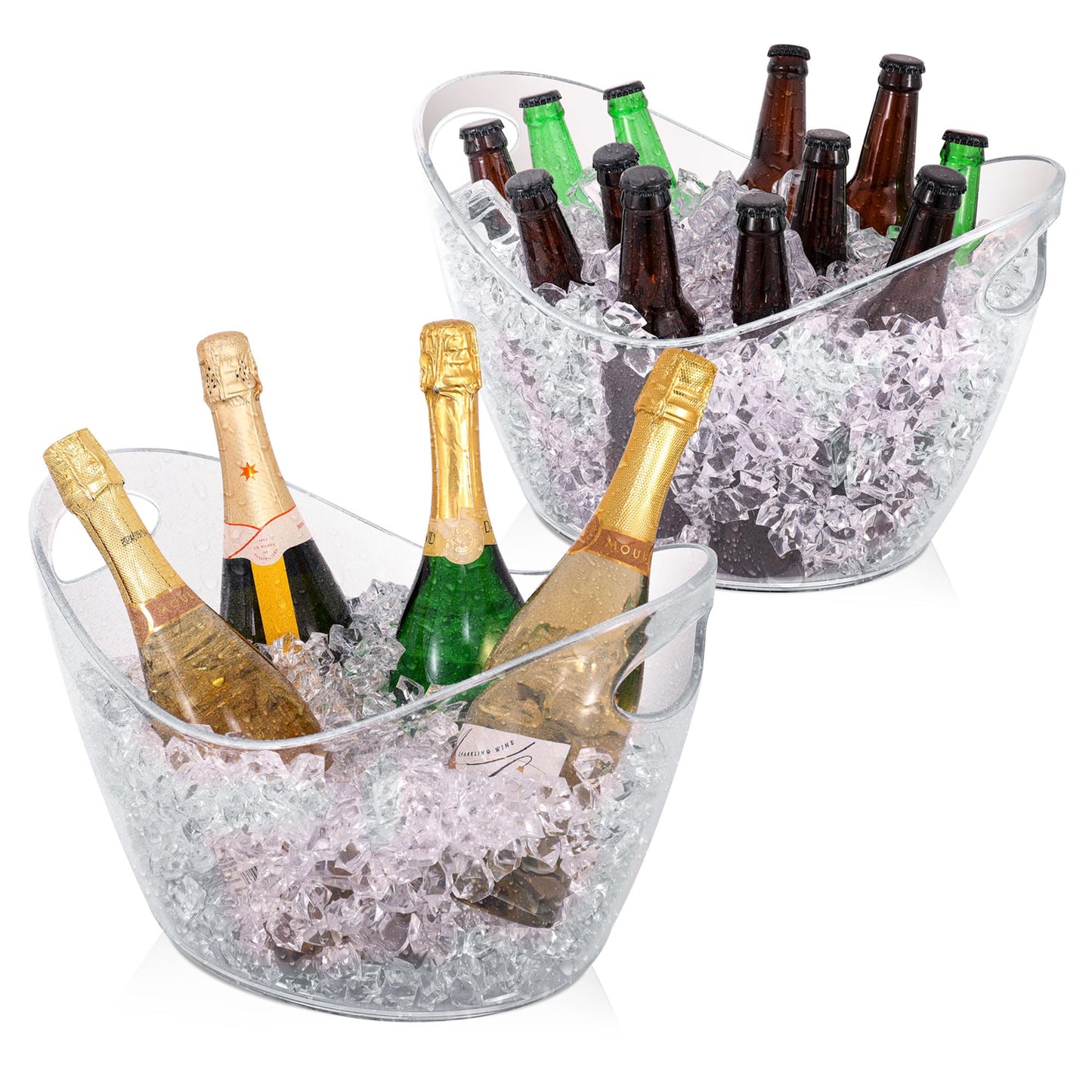 BARsics Large 3-Gallon Clear Plastic Ice Bucket, Beverage Tub for Parties (Pack of 2)