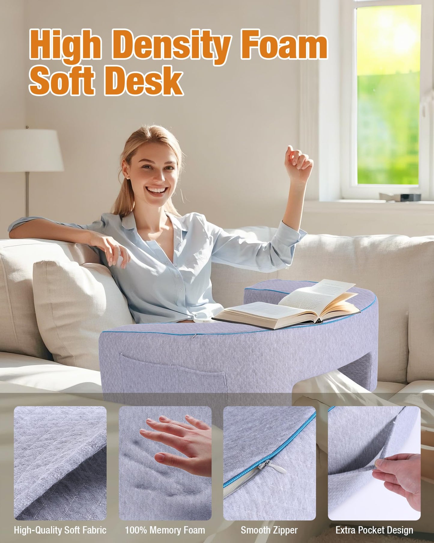 ASIEIT Extra Large Reading Pillow for Game, Ergonomic Laptop Pillow for Adults, Memory Foam Lap Desk Gaming Pillow for Reading, Working, Switch Gaming, Crocheting or Sitting in Bed, Floor Sofa