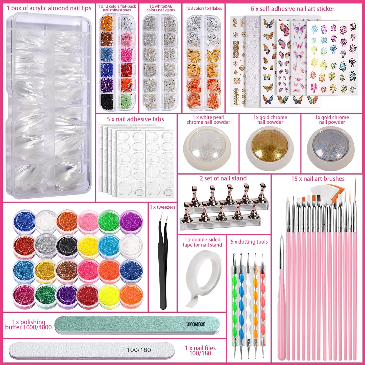 FANDAMEI Acrylic Nail Kit, Nail Art Kit, Nail Art Tools With Acrylic Nail Tips For Beginner, Nail Art Supplies For DIY , Nail Studio