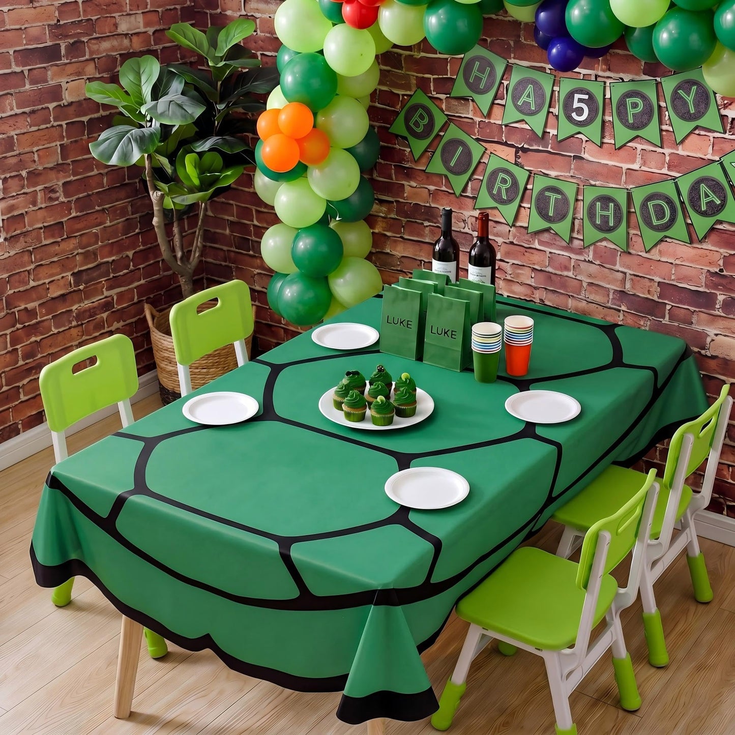Frienda Turtle Birthday Party Decorations Oversized Turtle Shell Tablecloth Party Supplies 70.8×55.1 Inch Green Irregular Cartoon Theme Table Decorations Durable Polyester Fabric Table Cover