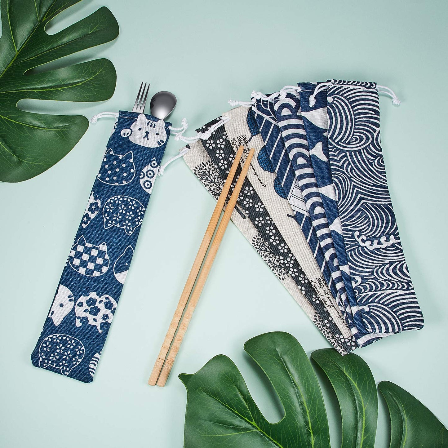 Outus 20 Pieces Straw Carrying Case Chopstick Case, Reusable Utensil Pouch Portable Travel Canvas Bag for Straws, Knife, Fork, Spoon, Chopsticks