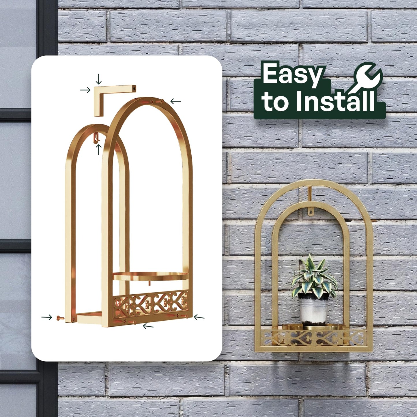 Rioneta Wall Hanging Planters, Modern Iron Frame for Indoor/Outdoor Plants, Stylish Decor for Living Room, Garden, Patio 3 Pack Gold（No Light）