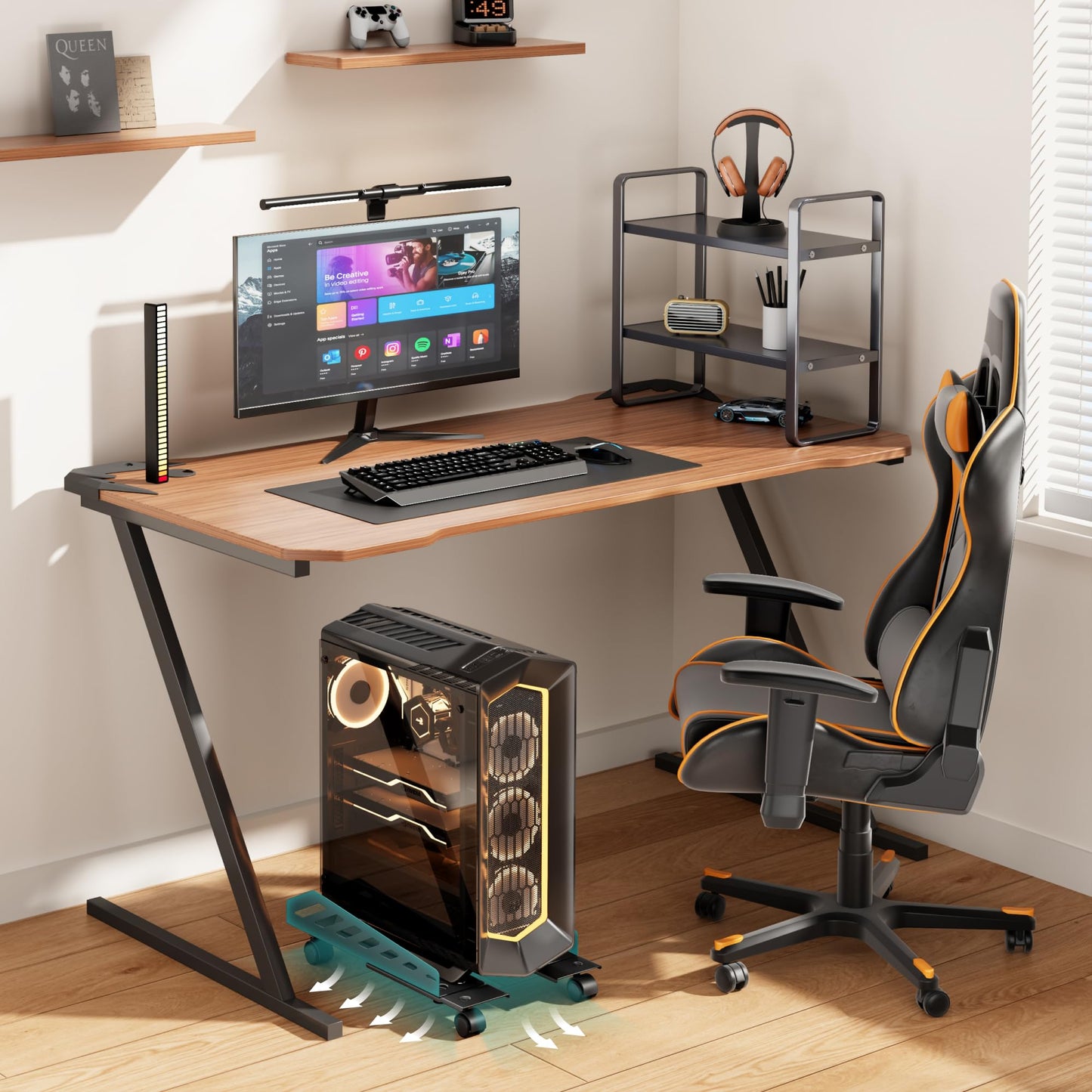 PEGZONE Adjustable PC Stand for Floor(400-510mm D, 160-300mm W), PC Tower Stand with 4 Caster Wheels, Ventilated Under Desk CPU Cart Holder for Office, Gamers, Black