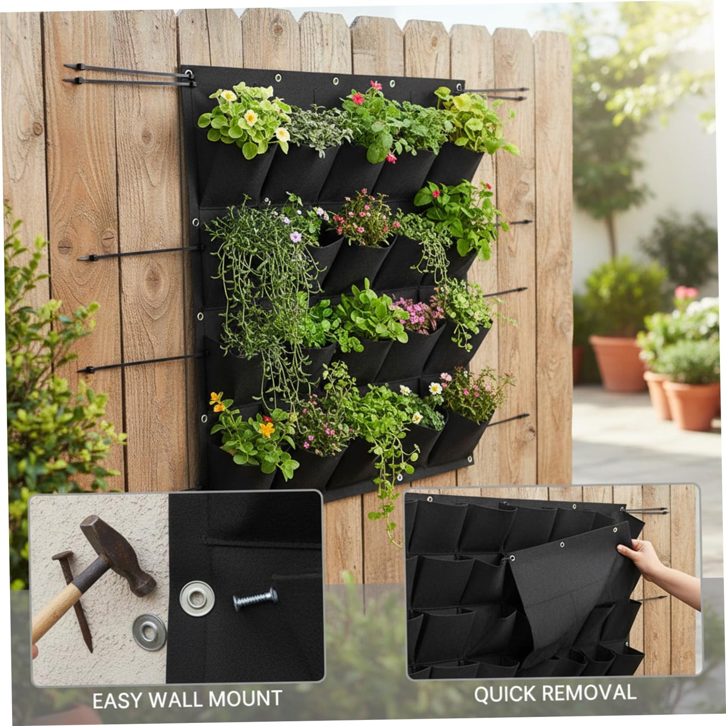 Peosaard Vertical Planter, Vertical Garden Planter with 36 Pockets, Living Wall for Indoor Outdoor Use, Thick Non-Woven Fabric Planting Bag (Black, 39.4"x39.4"), Garden