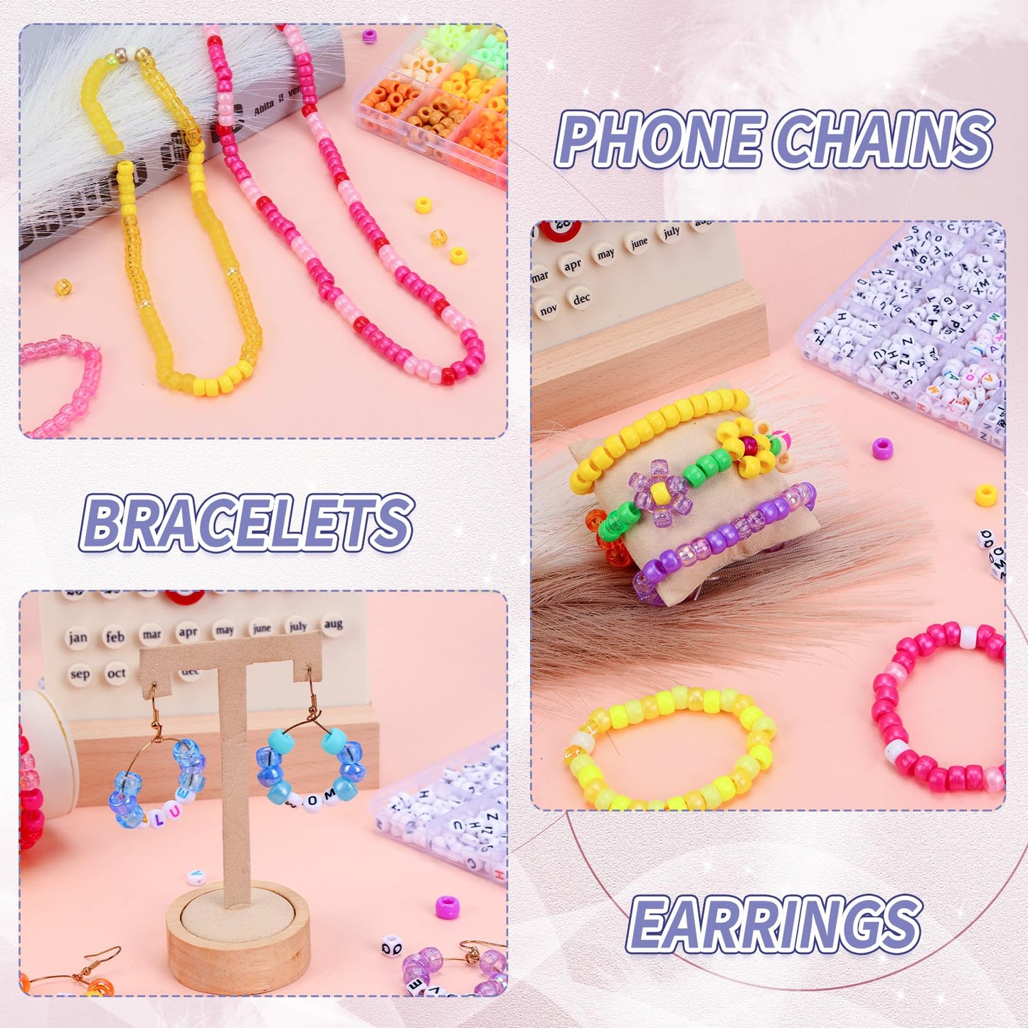 QUEFE Bracelet Making Kit 6 Boxes 120 Colors Pony Beads Kandi Beads Kit 4700pcs Kandi Starter Kit Rave Beads Friendship Bracelets with Letter Bead Pony Beads Kit for Beginners
