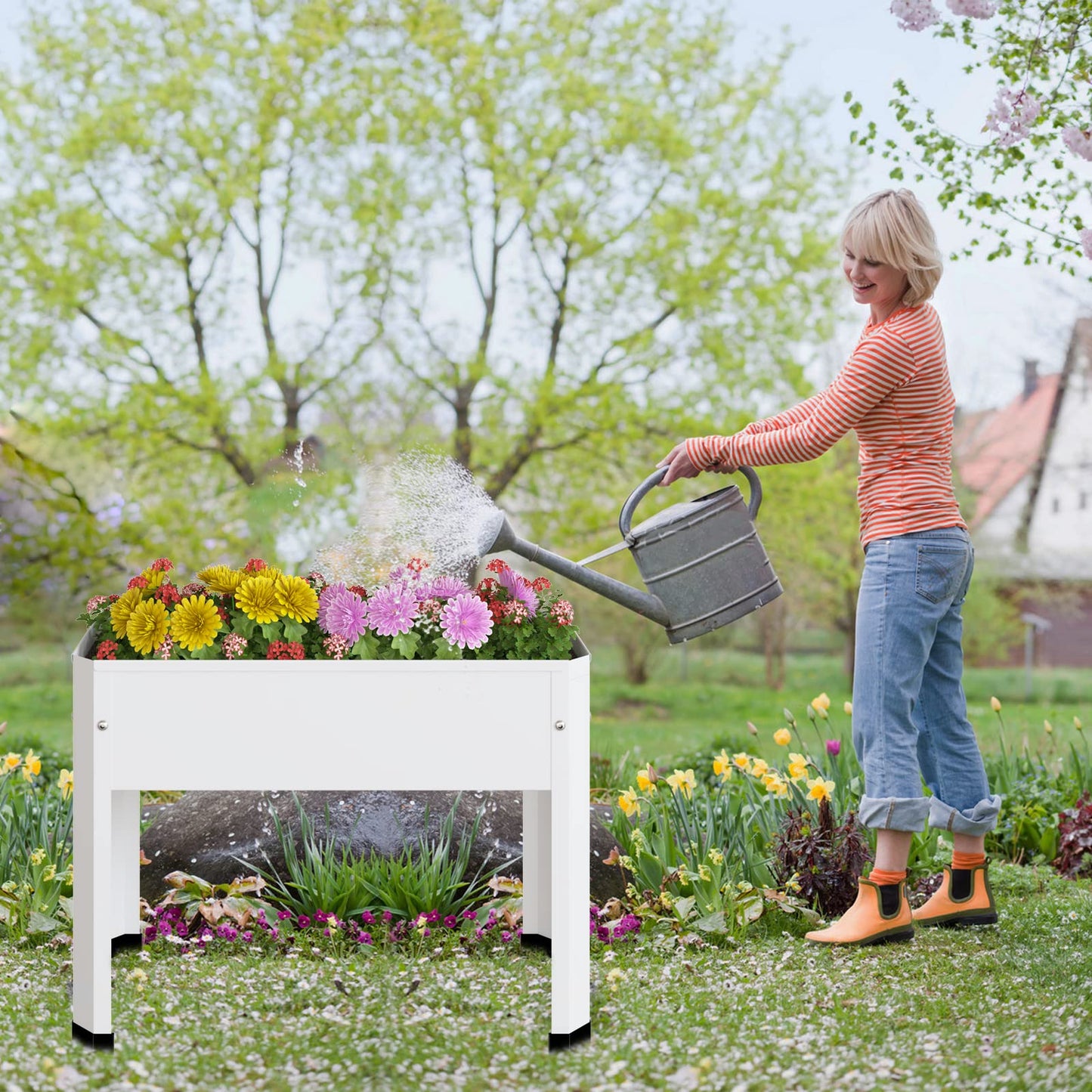 PROXRACER Raised Garden Bed with Detachable Legs Elevated Metal Planter Box for Growing Fresh Herbs Vegetables Flowers Succulents&Other Plants for Outdoor Backyard Patio Deck Balcony White S