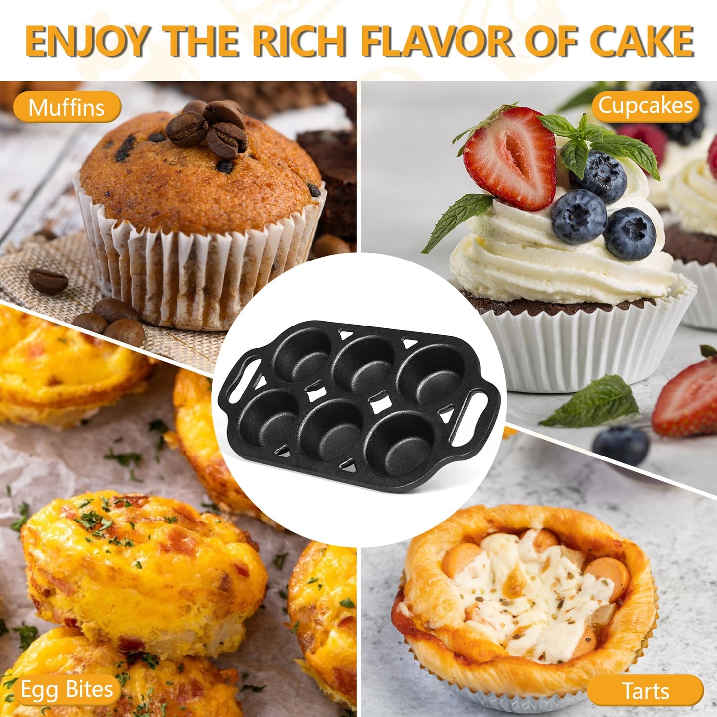 COSORM 6 Cup Cast Iron Muffin Pan - Pre-Seasoned Nonstick Muffin Tin, Regular Size Cupcake Baking Pan