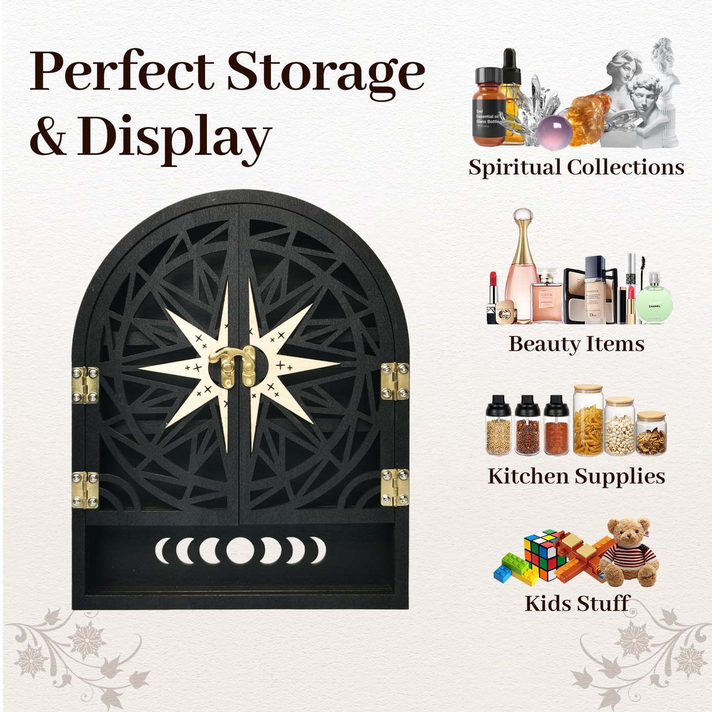FNYDOX Crystal Display Shelf for Wall, Crescent Moon Phase Wall Shelf Decor, Wooden Storage Organizer for Stones Collection Essential Oil Display, Arch Crystal Holder Shelf for Meditation Room