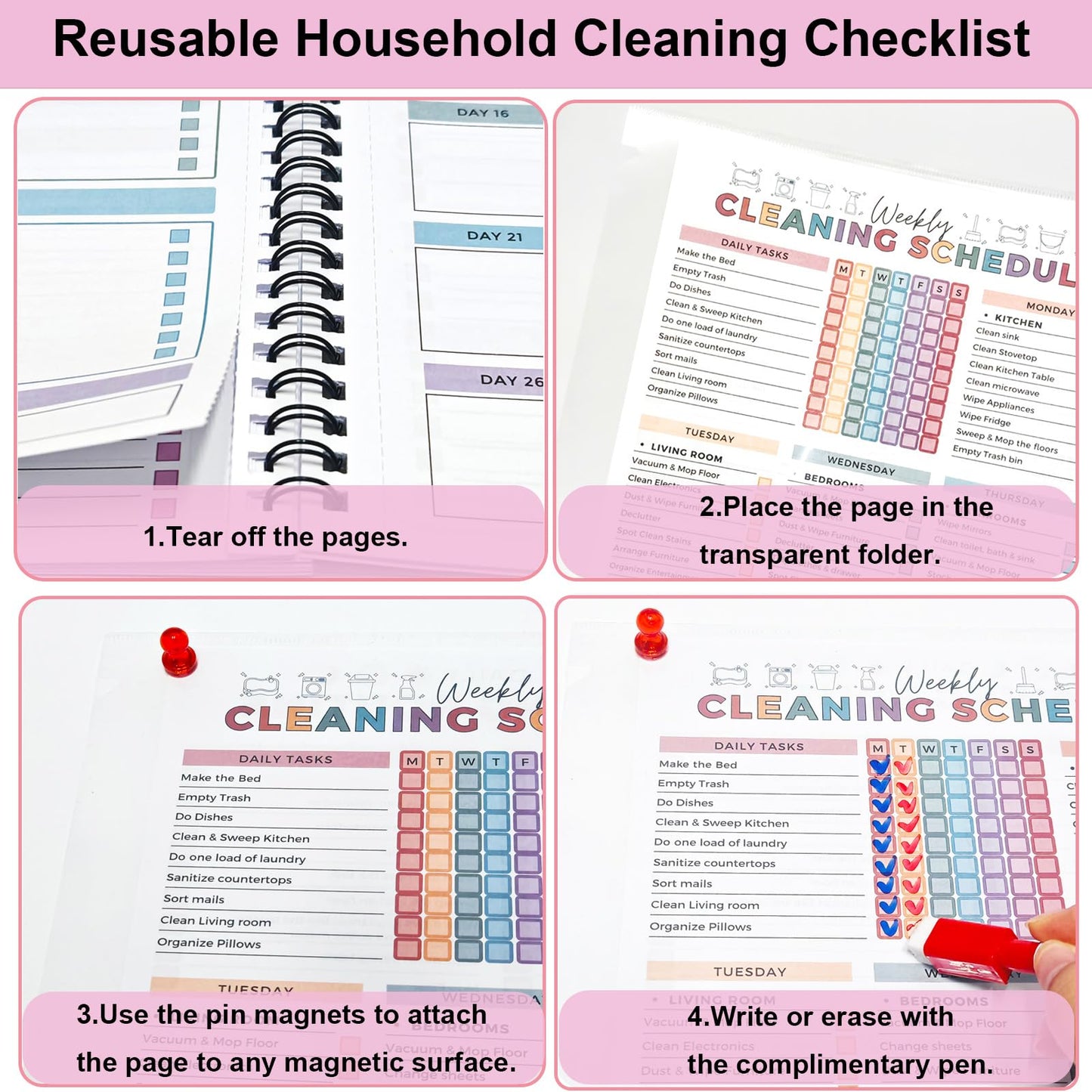 Cleaning Planner, Cleaning Schedule and Checklist Organizer, Daily Weekly Monthly Household Cleaning Planner, Chore Chart Notebook for Home, Family Cleaning Tasks, DIY Home Improvement, Editable Template