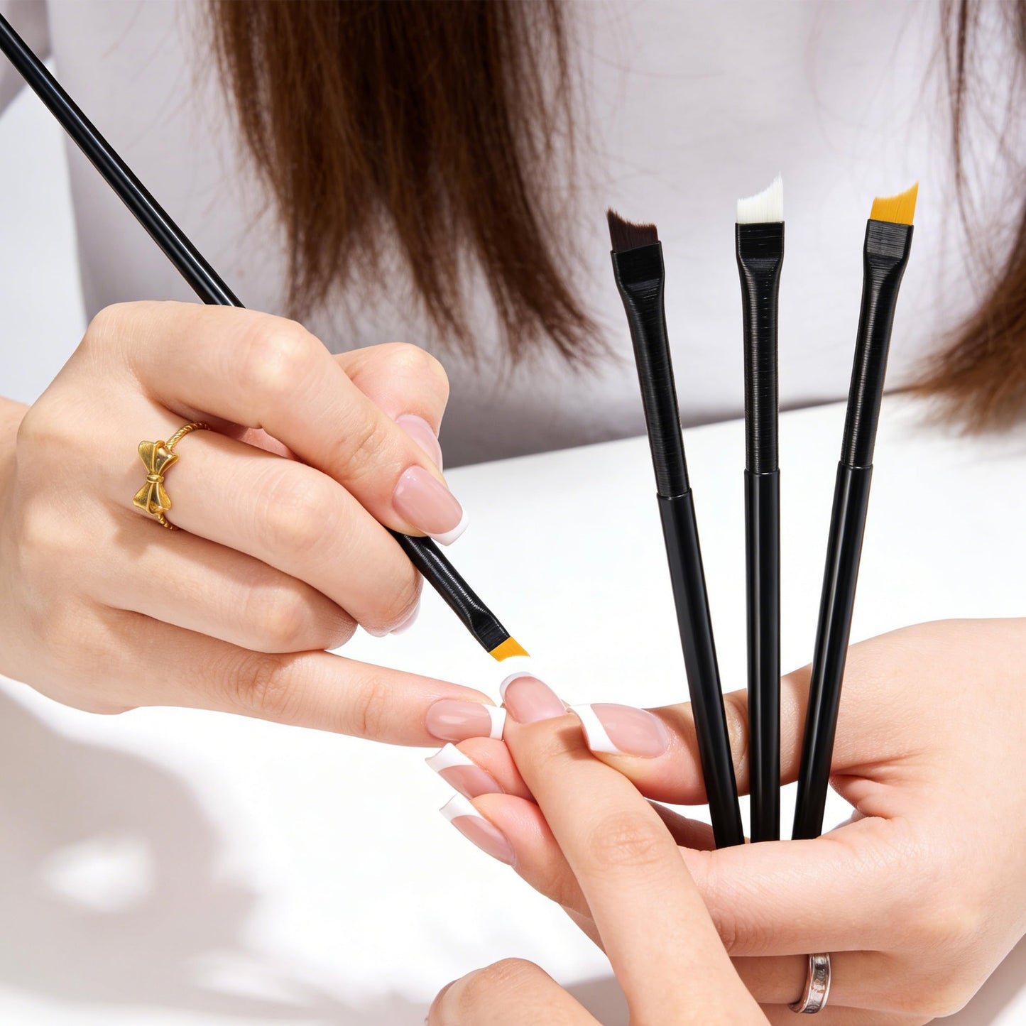 Calyuna Oblique Head French Tip Nail Brush, UV Gel Acrylic Painting Drawing Pen, Black Handle, Pack of 3
