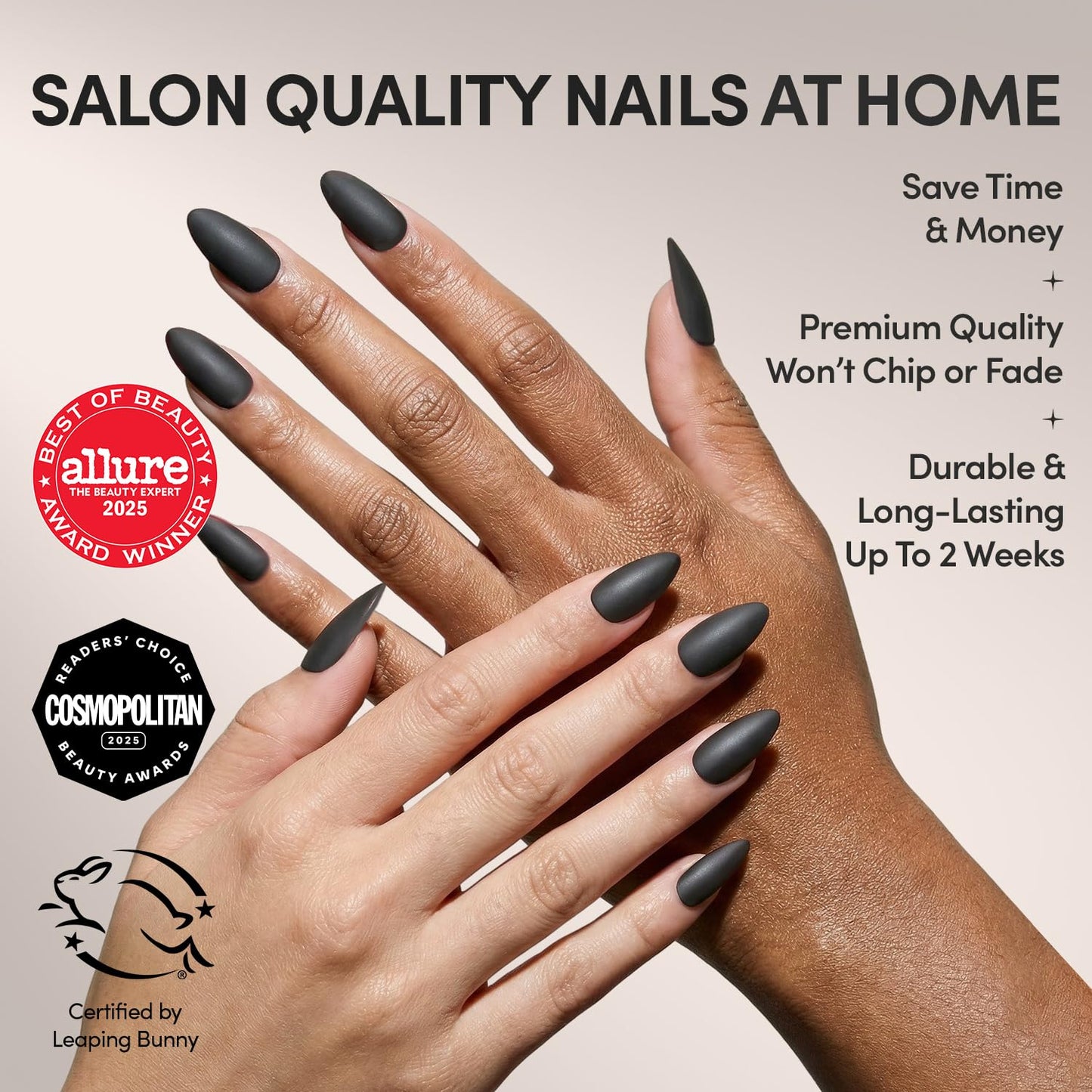 Glamnetic Press On Nails - Red Bottom | Red Accent Dual Side Medium Almond Fake Nails with a Black Matte Finish, Salon Quality Halloween Nails | 15 Sizes - 30 Nail Kit with Glue