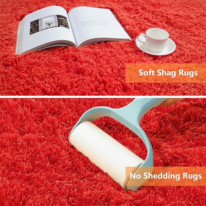 Red Shag Area Rugs for Bedroom Living Room,Ultra Soft Fluffy Christmas Area Rugs 8x10 for Dorm,Indoor Carpet Nursery Rugs for Kids Girls Room Home Decor (Red, 8x10 Feet)