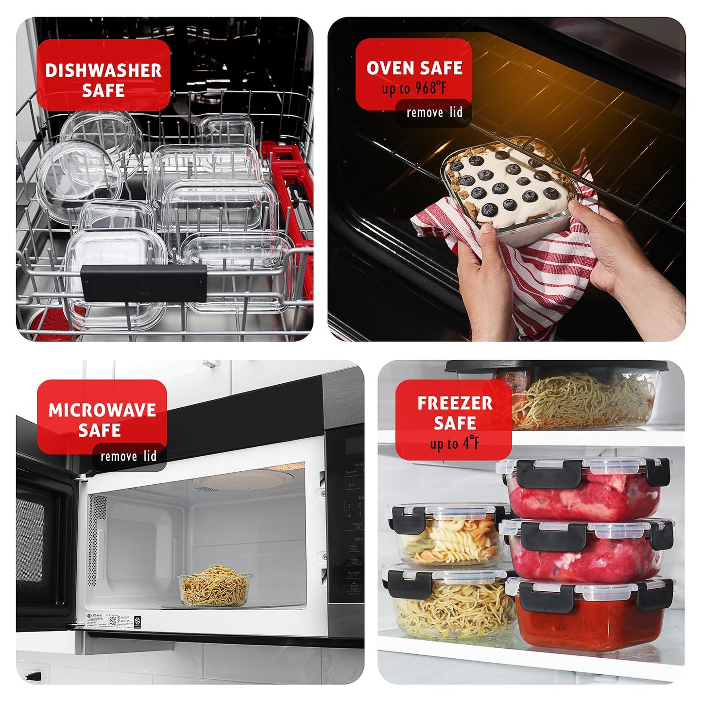 EATEX 48pc Glass Storage Containers with Lids, 24 Set Glass Food Storage Containers with 24 Airtight Lids, Pantry Kitchen Meal Prep Containers for Lunch, Freezer Storage Containers, Dishwasher Safe