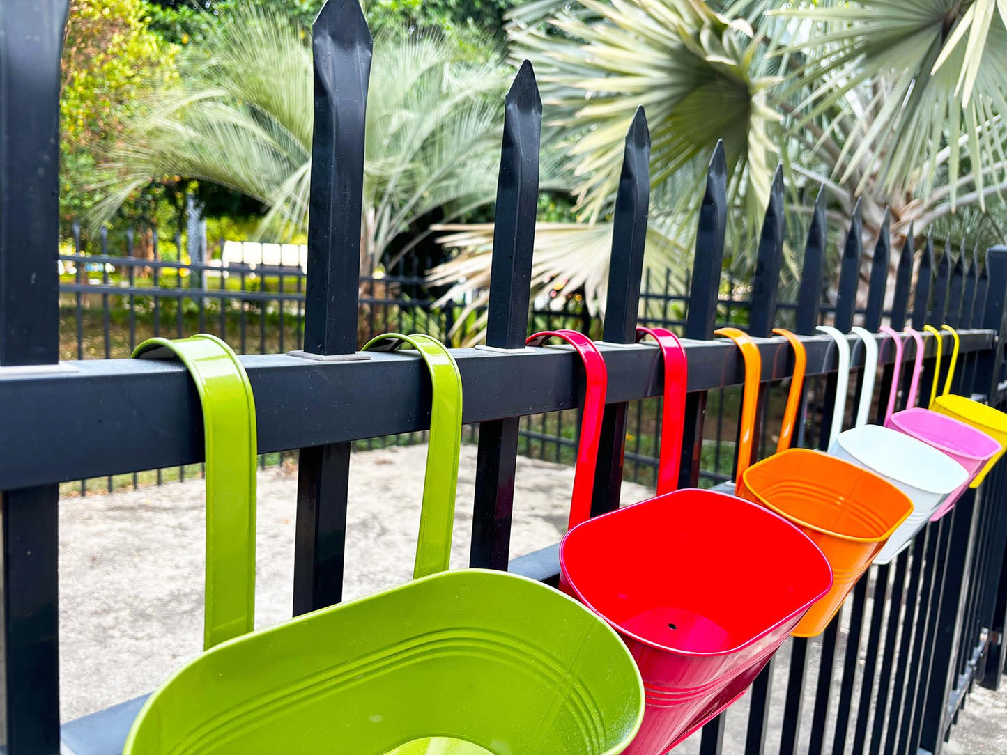 Joyfernal 12" Balcony Railing Planters, Outdoor Hanging Planter for Fence, Stylish Metal Porch Deck Flower Pot for Herbs & Succulents (11.8", Pack of 6)