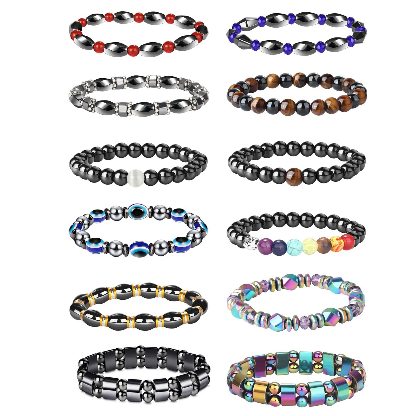 THUNARAZ 12Pcs Hematite Magnetic Bracelet Set for Men Women Tiger Eye Stone Bracelet Stree Relief Gift