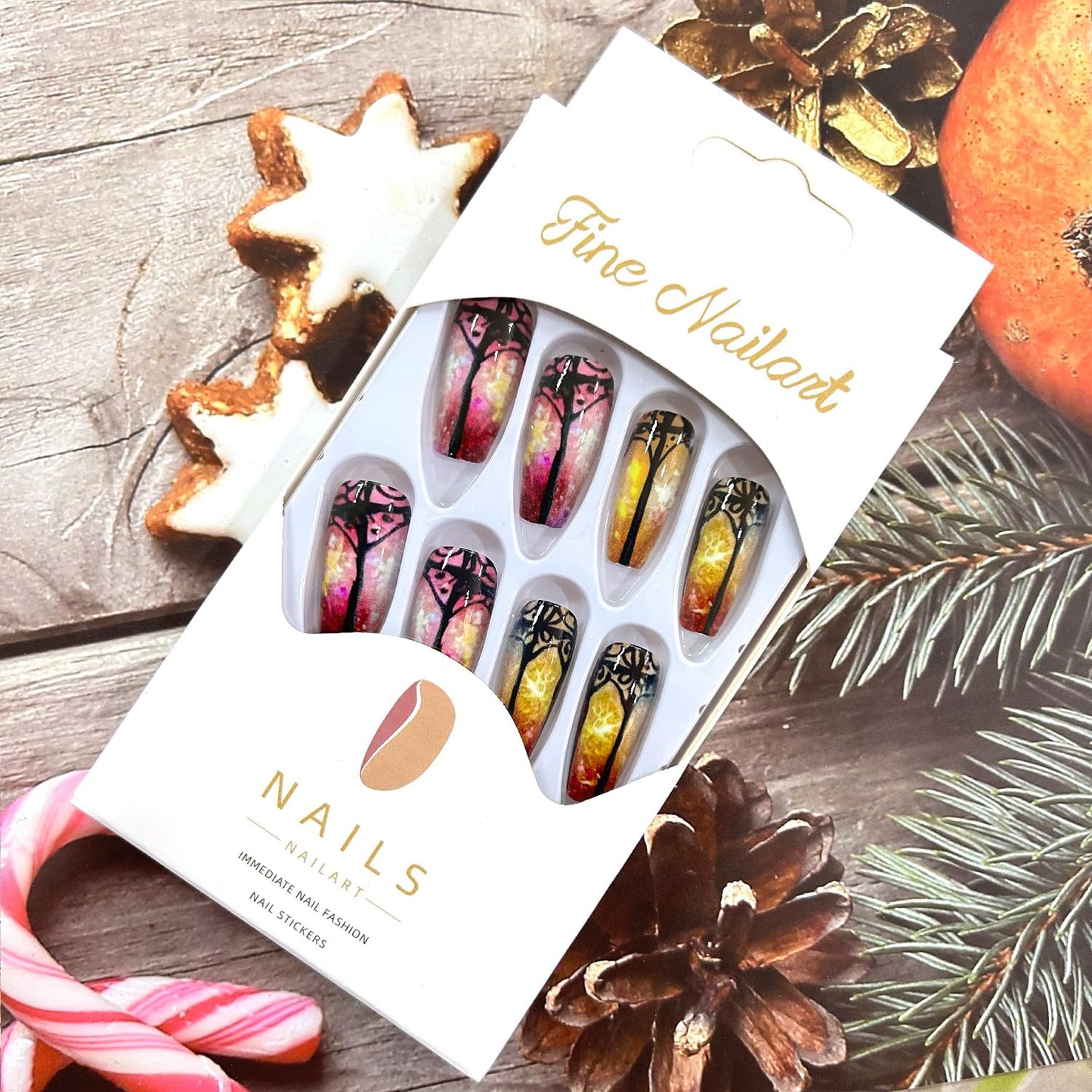 LOPMNGHT Stained Glass Windows Press on Nails Medium Ballet Shaped Colorful Aurora False Nails Full Cover Glossy Acrylic Nails Colorful Flower Windows Design Artificial Nails for Women 24Pcs