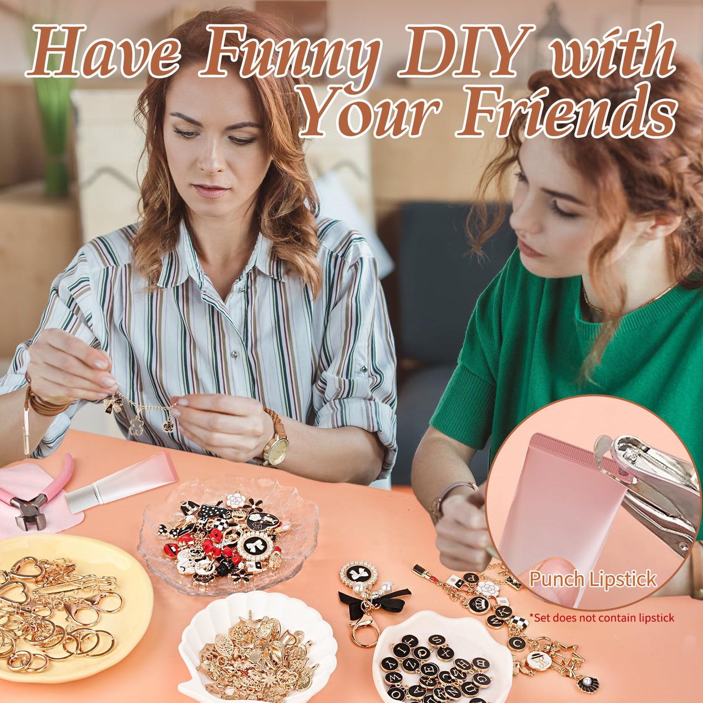 Prdingfy 477Pcs Lip Gloss Keychain Making Kit with Plier & Puncher, DIY Bag Charm & Bracelet Making Supplies, Alphabet Charms & Key Hooks for Personalized Gifts & Small Business