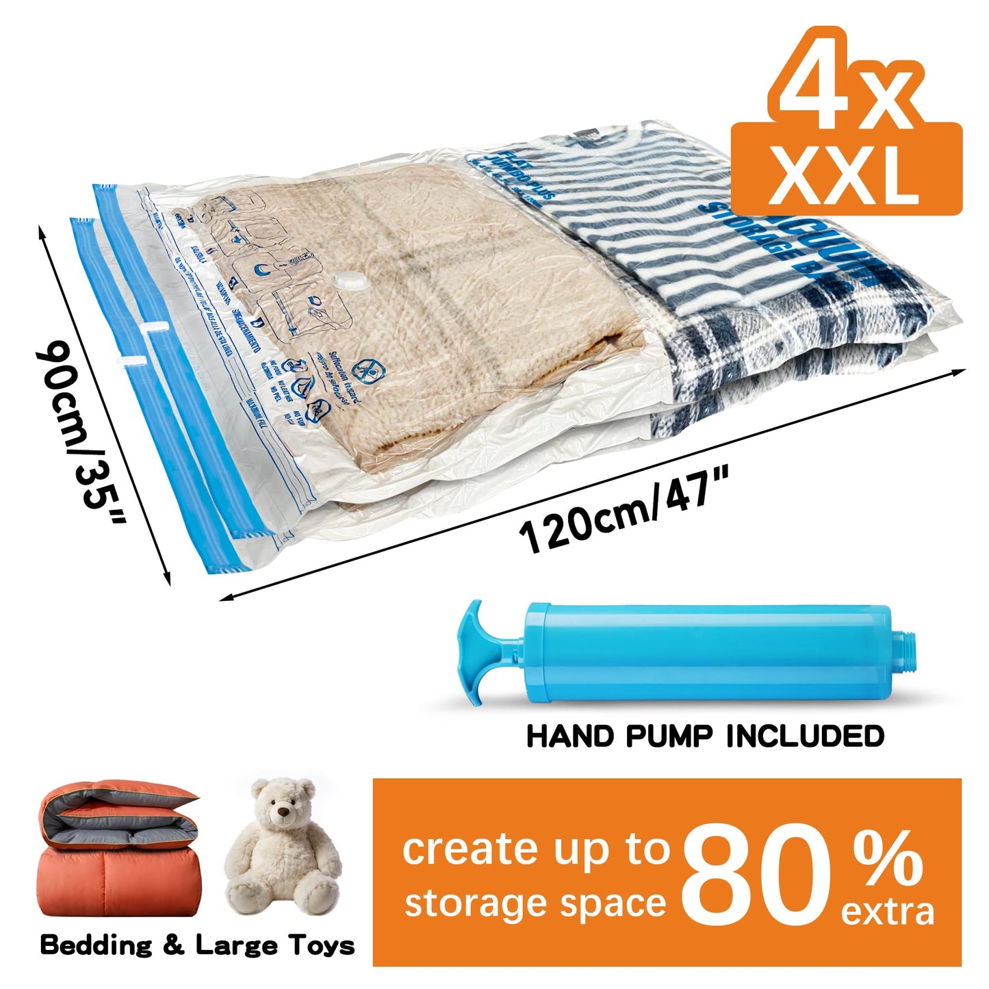 XXL Jumbo Vacuum Storage Bags, 47''X35'' Extra Large Space Bags for Blanket, Bedding, Comforters (4-XXL)