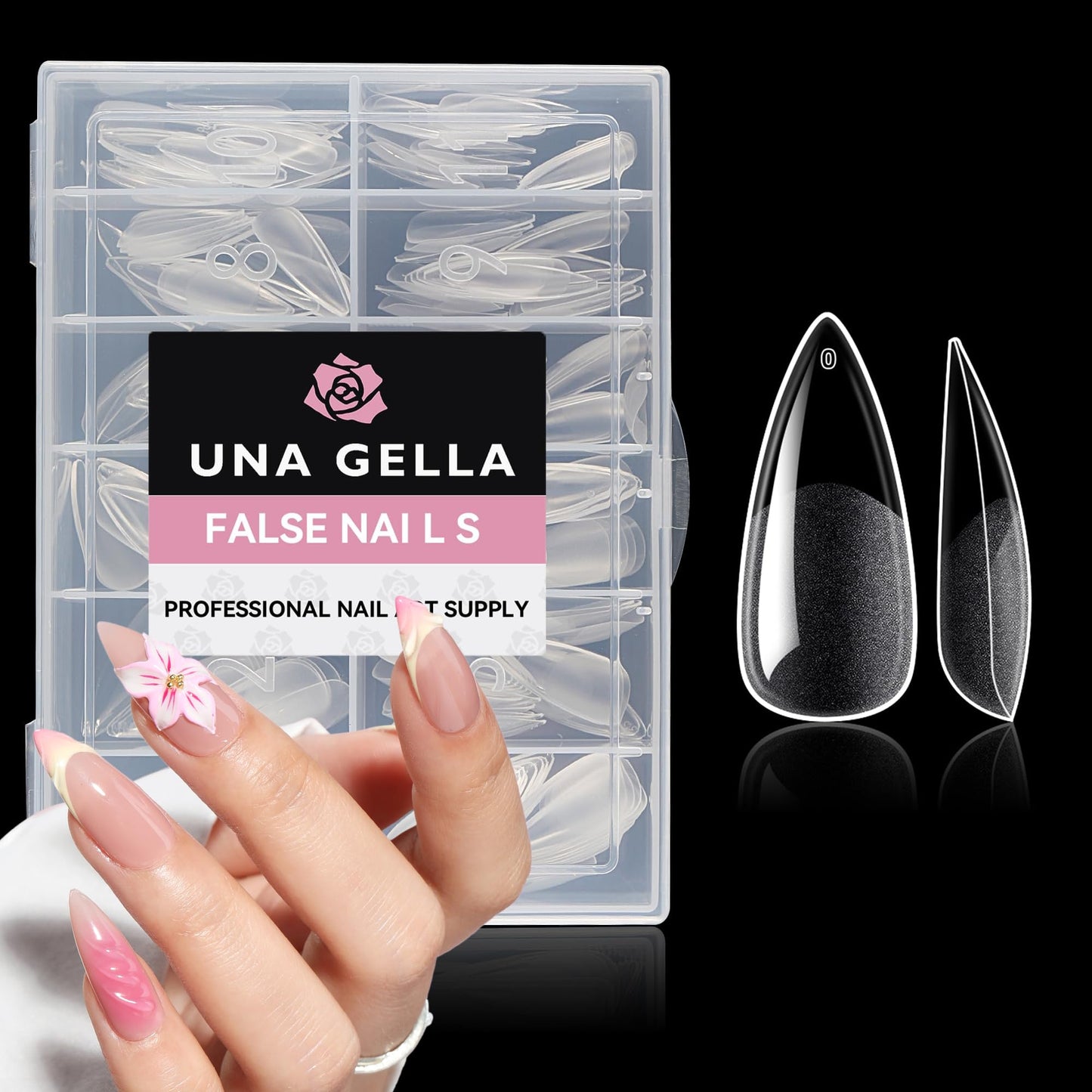UNA GELLA Medium Stiletto Gel Nail Tips Full Cover 216Pcs Almond Shape Nails Tips Stiletto Pre etched Soft Gel Nails Clear Fake False Nail Tip For Home Art Salon 12 Sizes