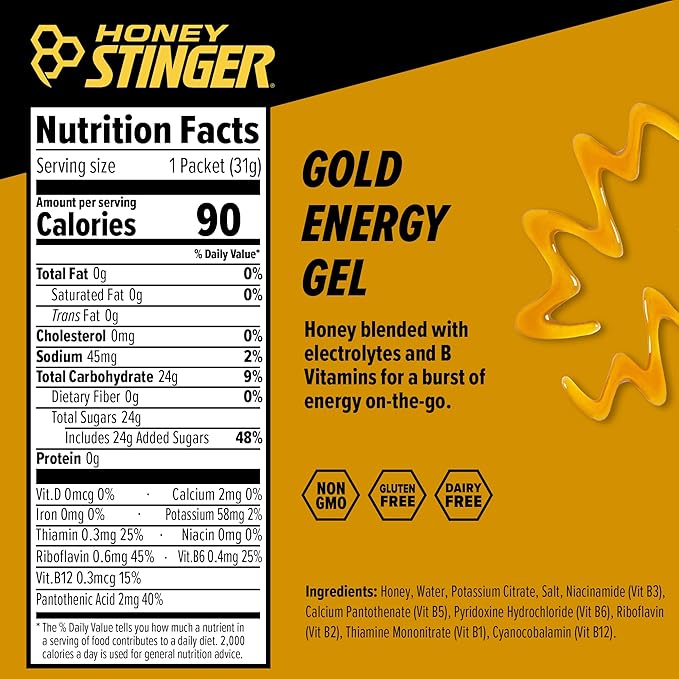Honey Stinger Energy Gel Variety Pack | 12 Packs Each of Gold and Organic Fruit Smoothie | Gluten Free & Caffeine Free | Sports Nutrition for Home & Gym, Pre and Mid Workout