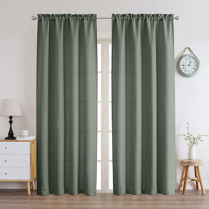 Chyhomenyc Olive Green Curtains 78 Inch Length 2 Panels Set, Faux Linen Textured Light Filtering Soft Airy Farmhouse Curtain Drapes for Living Room Bedroom, 40Wx78L
