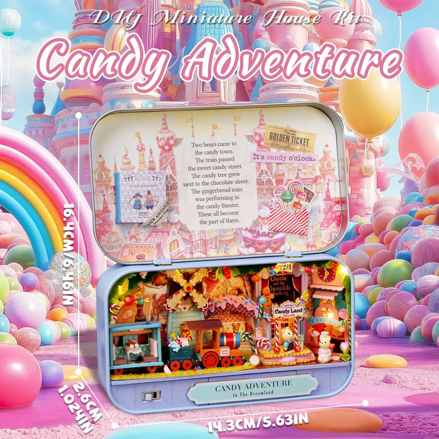 Kisoy Dollhouse Miniature with Furniture Kit, Handmade DIY House Model for Teens Adult Gift (Candy Adventure)
