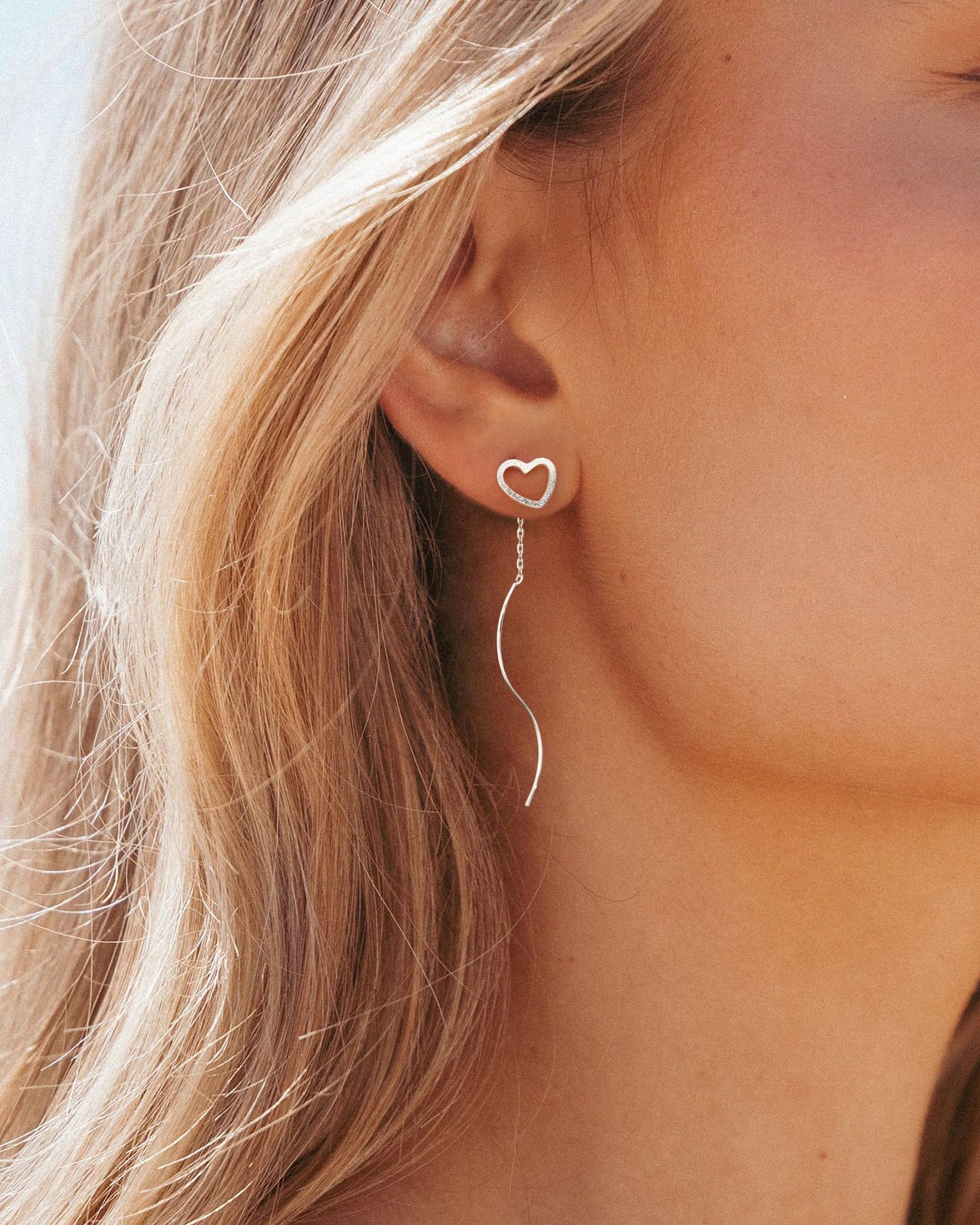 PRTGL Dangle Earrings for Women - 14K White Gold Plated Love Heart Long Dangle Earrings for Women Wedding Bridal Bridesmaid