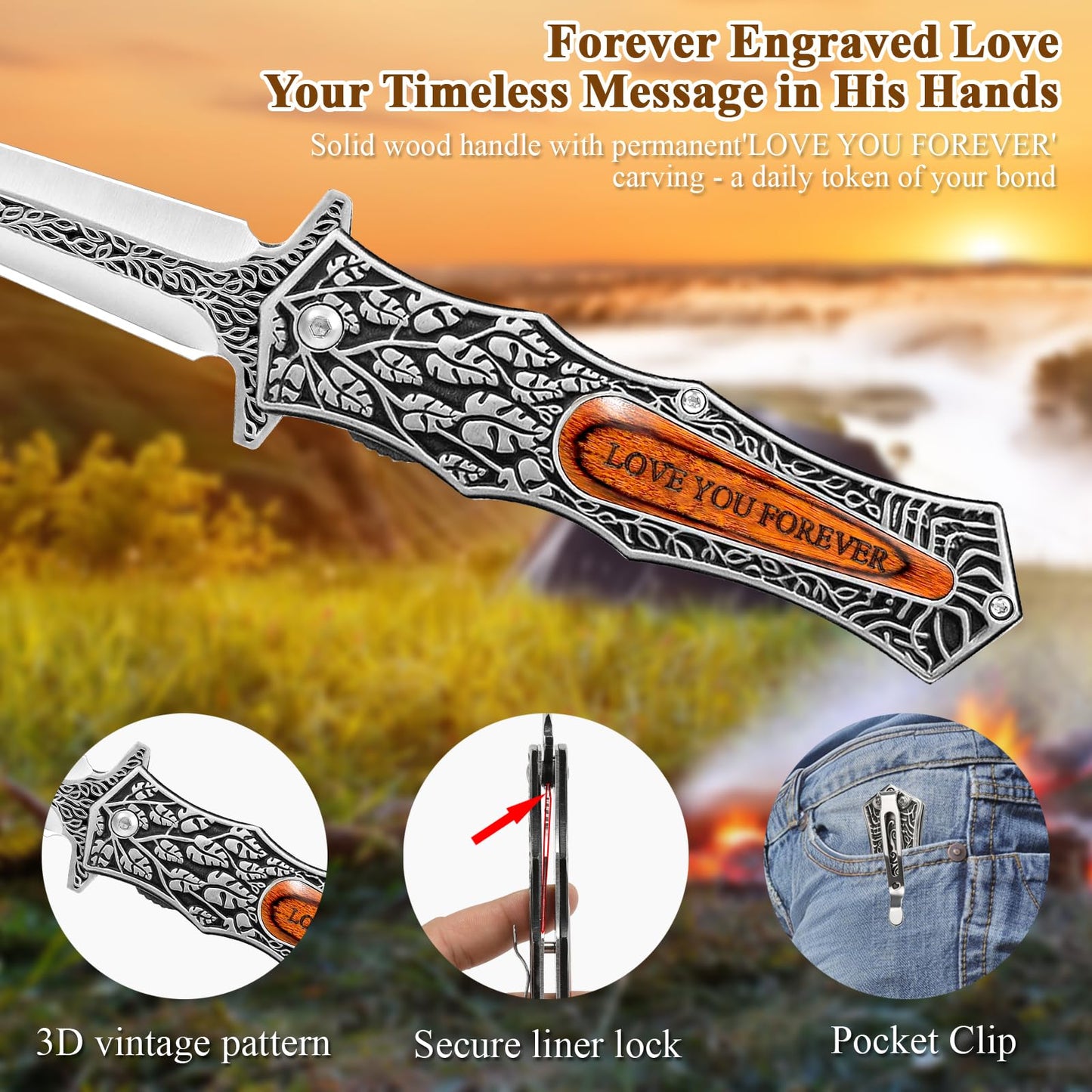Birthday Gifts For Dad, Personalized Gift For Dad On Christmas And Father'S Day, Multitool Engraved Pocket Folding Knife With Gift Box For Father, Cool Idea Presents For Daddy From Daughter & Son