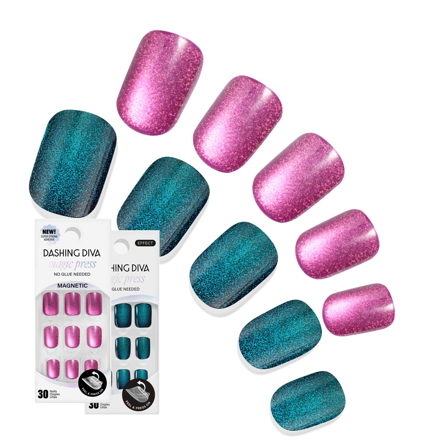 Dashing Diva Magic Press Premium Nail Bundle - Icons Collection - Square Shape Press On Nails - Ruby Slippers & Earth to Diva - Long Lasting Gel - Lasts Up to 7 Days - 2 Sets