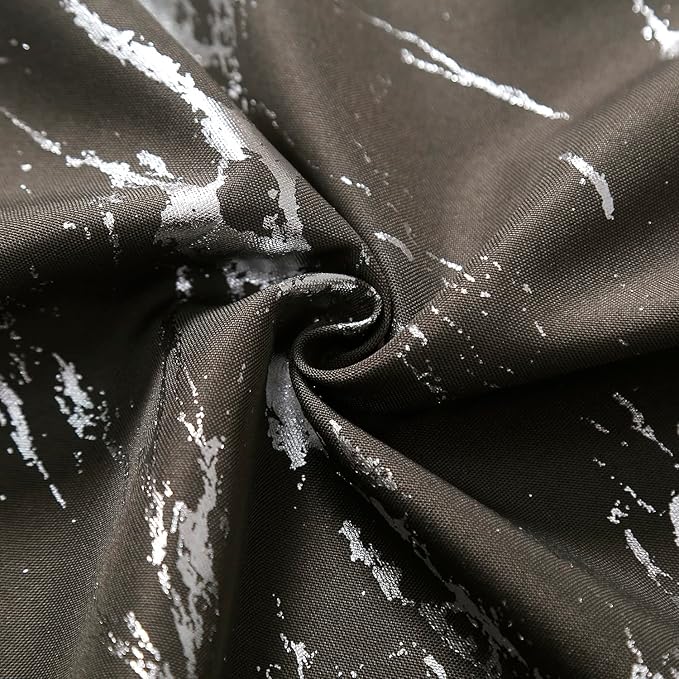 Taisier Home Silver Foil Print Linen Textured Curtains Geometric Marble Pattern Design Curtains for Living Room Thermal Insulated Window Treatment 2 Panels 95" L,Dark Grey and Silver Curtain Print