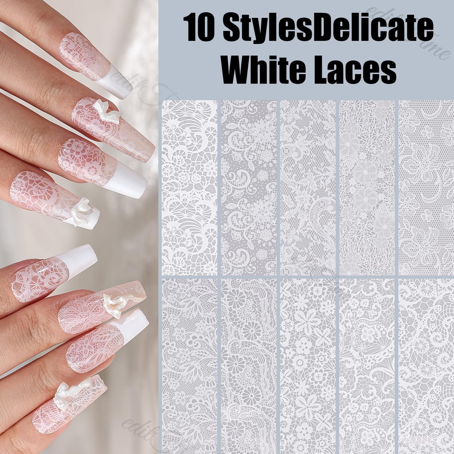 Lace Nail Foil Transfer Sheets, 15 Rolls Black White Flower Nail Art Transfer Foils Decals, Flower Nail Art Foils Decals Holographic Foils for Nails Manicure DIY Nails Decoration (10White+5Black)