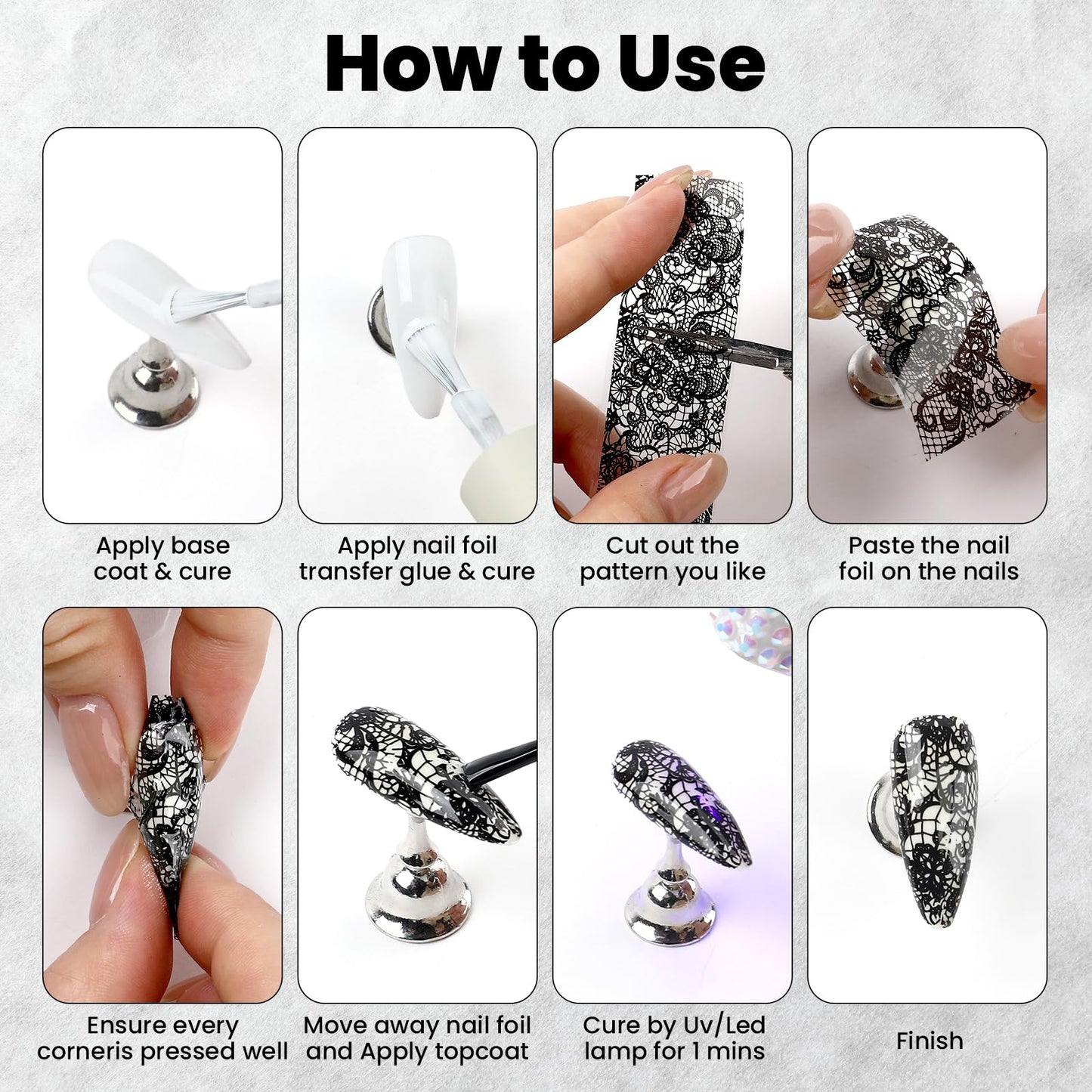 heemeei Nail Foil Transfer Sheets, 20 Rolls Nail Foils Transfer Nail Art(Black White Floral Lace Nail Foil & Spring Flowers Nails Foils Transfer Decals), Transfer Foil for Nails Manicure Decorations