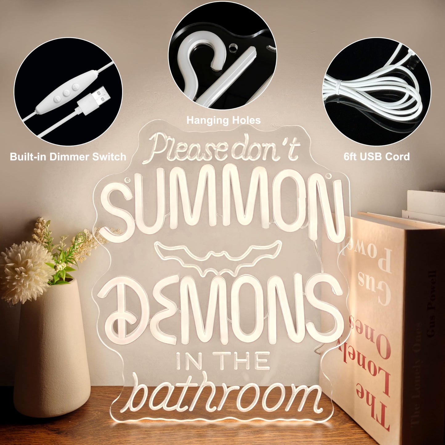 GGK Please Don't Summon Demons in the Bathroom LED Neon Sign Funny Gothic Decor for Home Halloween Spooky Vibes Sign