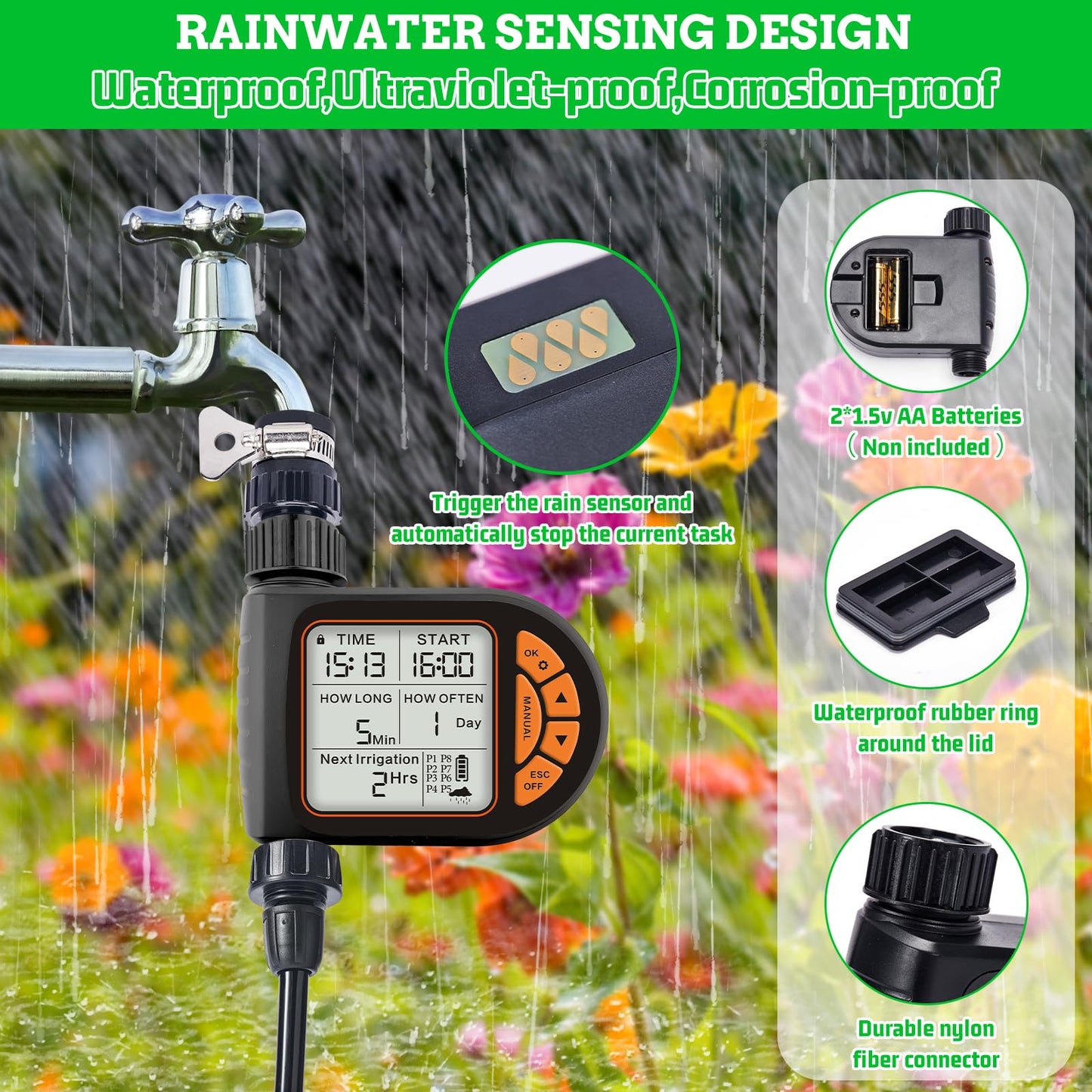 Automatic Drip Irrigation System Kit - 226FT with LCD Timer, 3 Sprayer Types Automatic Garden Watering System, 1/2 Inch Hose 1/4 Inch Distribution Tubing Garden Watering Solution for Outdoor Plants