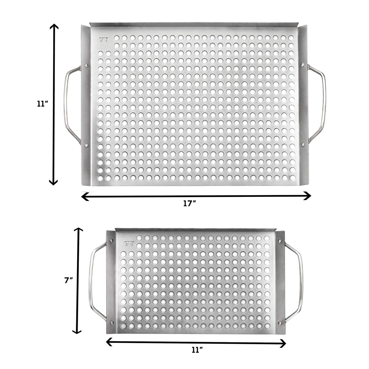 Outset Stainless Steel Grill Topper Grid, Set of 2, 11"x7" and 11"x17" BBQ Basket Trays