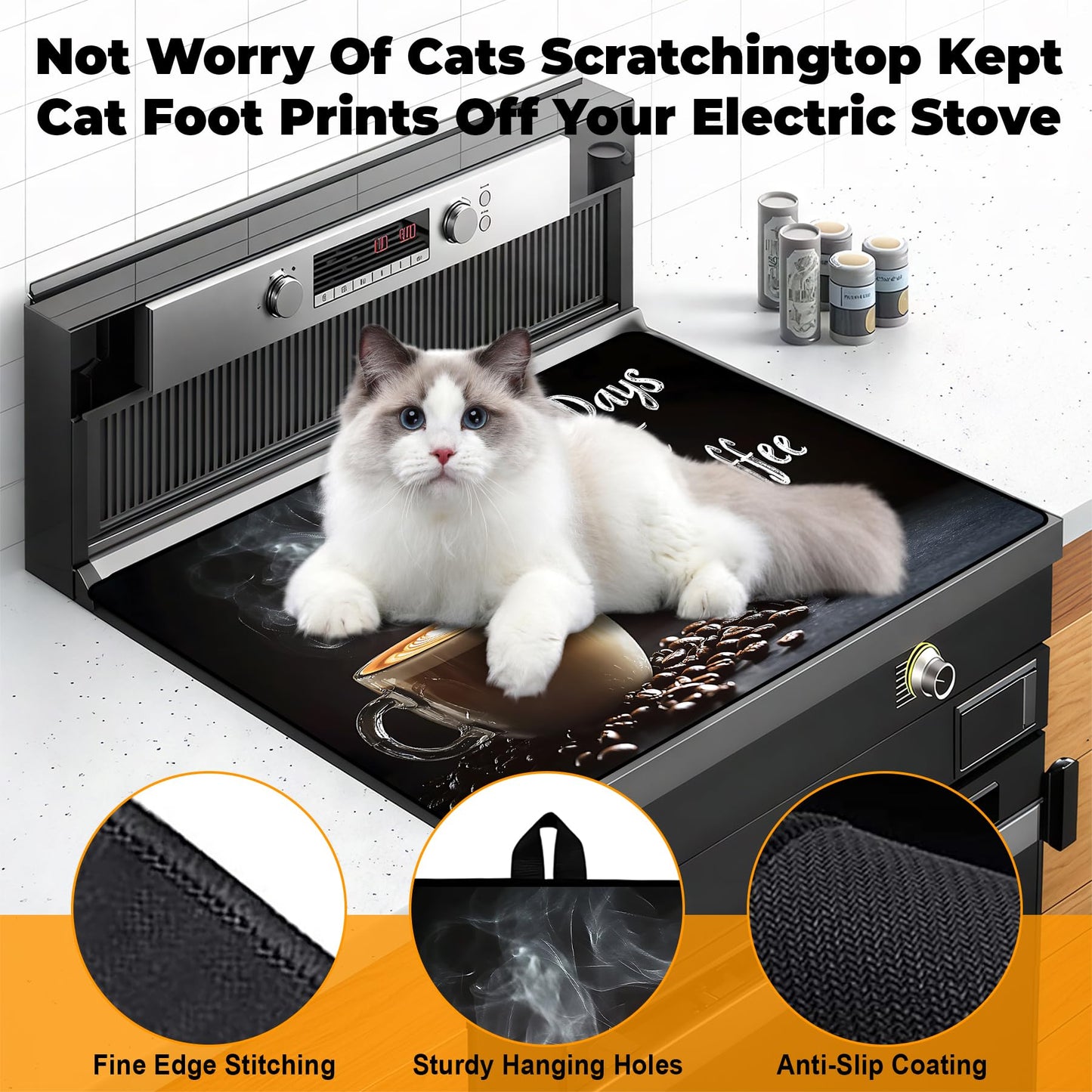 BSFHH Heat-Resistant Glass Stove Top Cover with Anti-Slip Rubber Coating – Electric Stove Protector, Scratch-Resistant, Expands Counter Space, Stylish Kitchen Decor (Cafe)