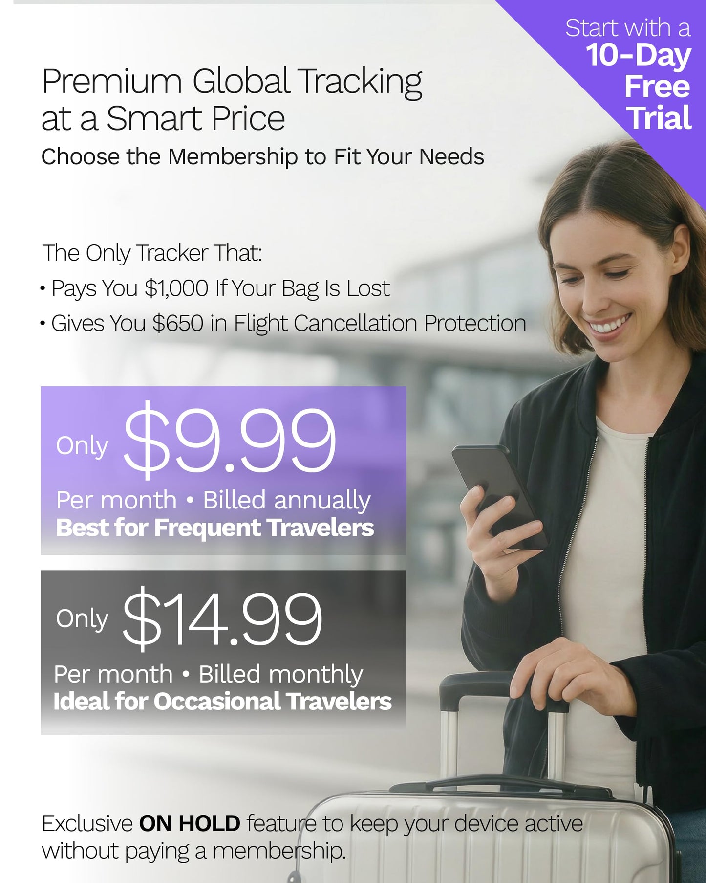 GEGO PRO – GPS Luggage Tracker Designed for Travel, Real-Time Global Tracking for Bags & Gear, Bag-Opening Alert, Worldwide Coverage, 4G LTE Connectivity, Unlimited Range. Subscription Required.