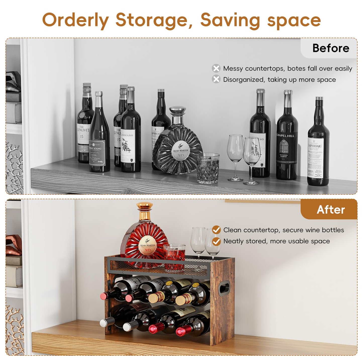 KLM 2-Tier Wine Rack, can Hold 8 Bottles.Suitable for Home Kitchens, Restaurants, Food Pantries, cabinets, and Bars.