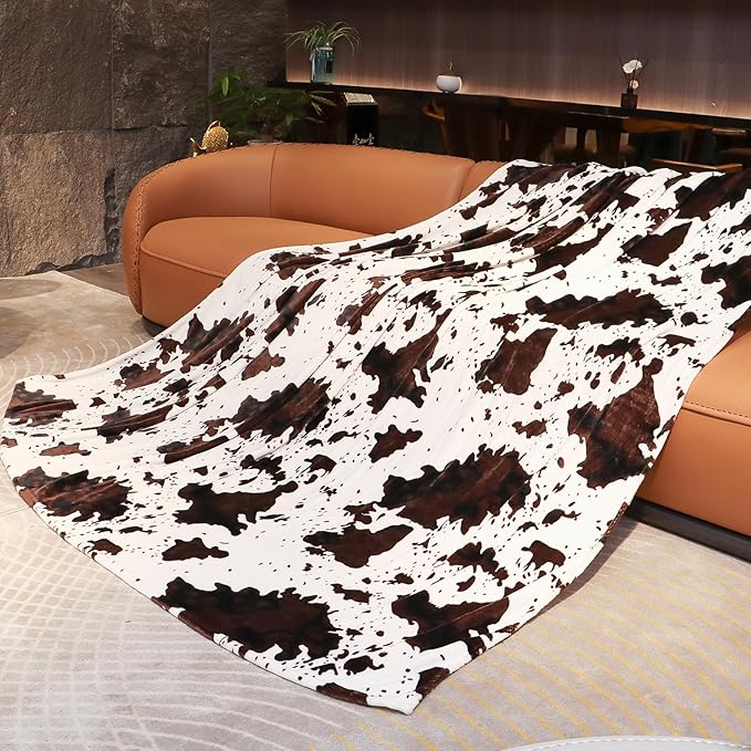 Cow Print Queen Blanket - Fuzzy Fleece Soft Fuzzy Fleece Cozy Large Throw for Bedroom Livingroom All Season Decorative, Farmhouse Decor