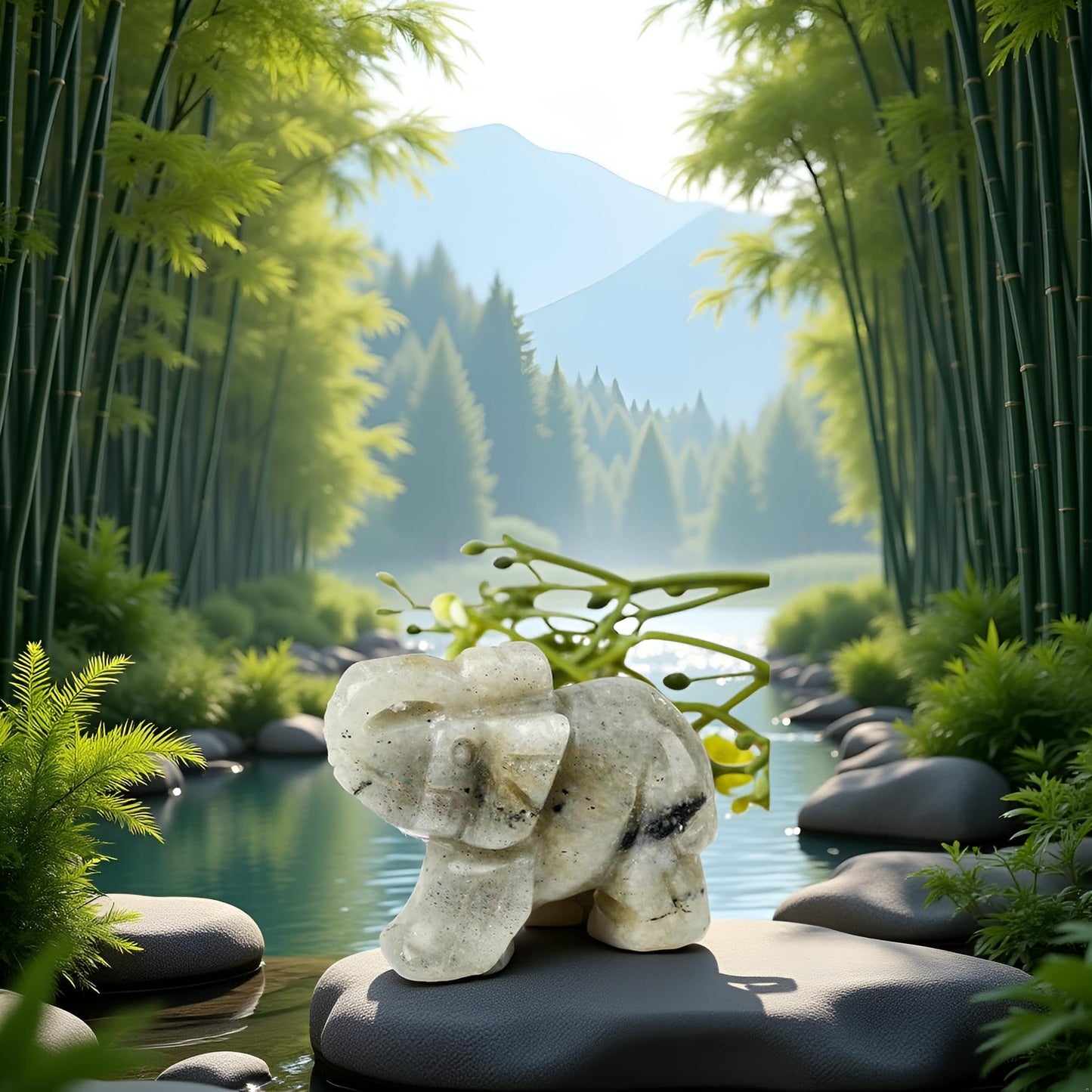 SquarezhenBo Elephant Ornament, Elephant Statue, Jade Stone Handcraft Natural Green Jade Stone Elephant Statue Decor Toys in Hand Home Décor Accents Sculptures (Grey)